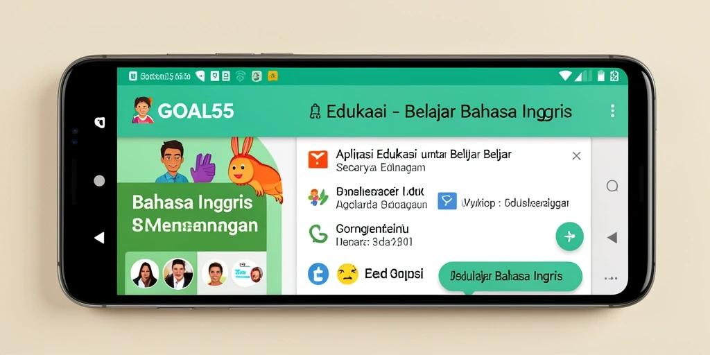 Tampilan antarmuka aplikasi GOAL55 untuk belajar Bahasa Inggris yang menarik.