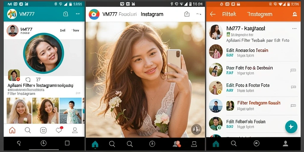 Tampilan antarmuka VM777 yang simpel dan menarik untuk aplikasi Filter Instagram.
